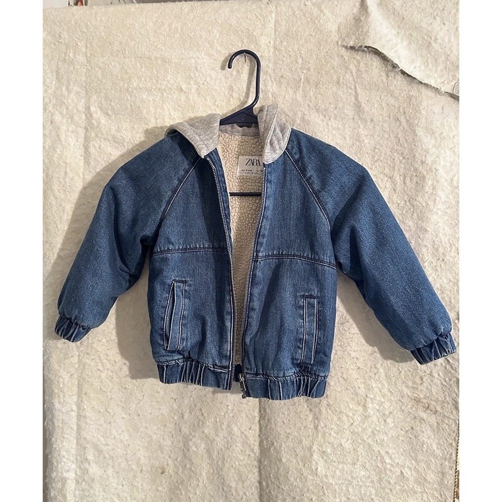 Zara Toddler Boy Blue Denim White Fur Jacket Size 4 / 104 cm